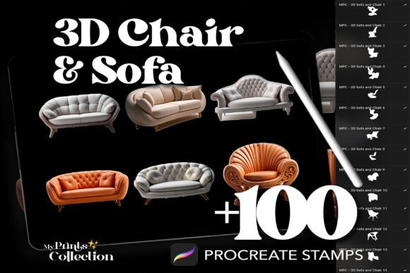 100 Procreate 3D Chair and Sofa Stamps: Elevate Your Digital Interior Designs