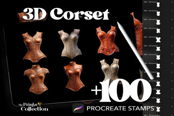 100 Procreate 3D Corset Stamps