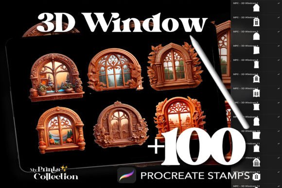 100 Procreate 3D Window Stamps