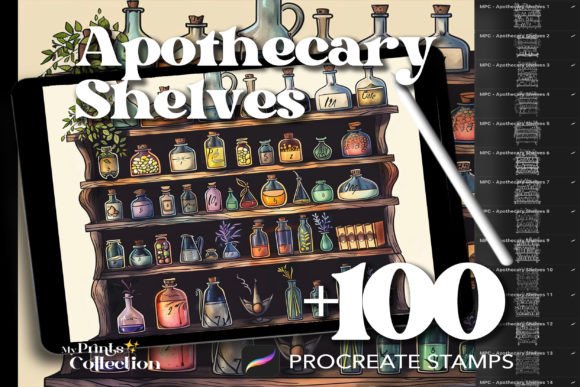 100 Procreate Apothecary Shelves Stamps