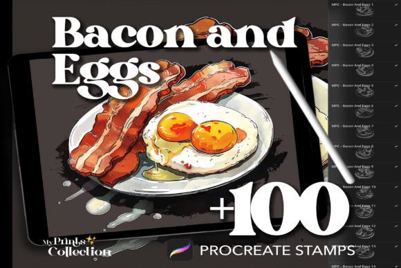 100 Procreate Bacon and Eggs Stamps