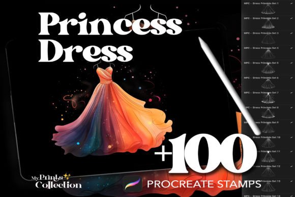 100 Procreate Dress Princess Stamps: Elevating Digital Art with Regal Elegance