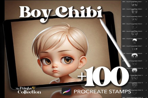 100 Procreate Head Boy Chibi Stamps