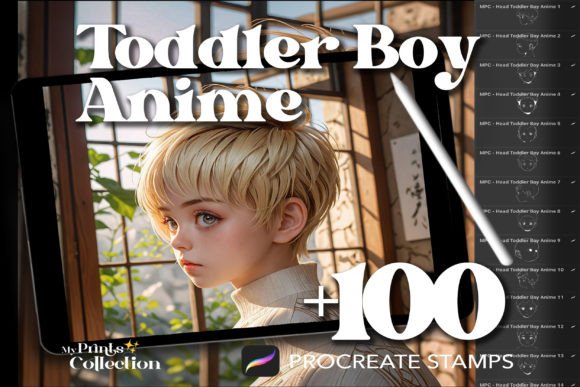 100 Procreate Head Toddler Boy Anime Stamps