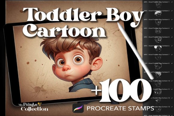 100 Procreate Head Toddler Boy Cartoon Stamps