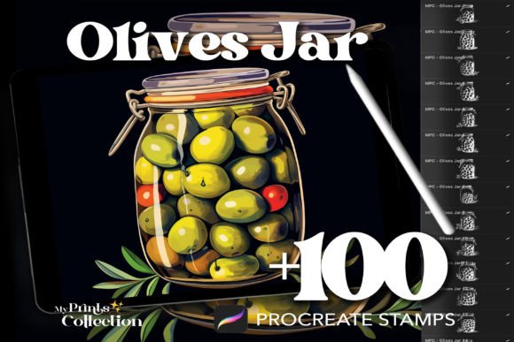 100 Procreate Olives Jar Stamps