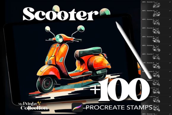 100 Procreate Scooter Stamps: Vintage Ride