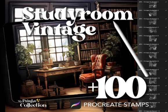 100 Procreate Studyroom Vintage Stamps