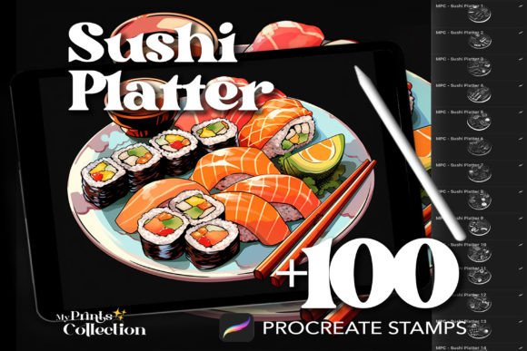 100 Procreate Sushi Platter Stamps: Elevate Your Digital Art with Culinary Precision