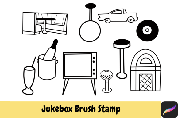 Jukebox Cafe Brush Stamps Procreate IPAD